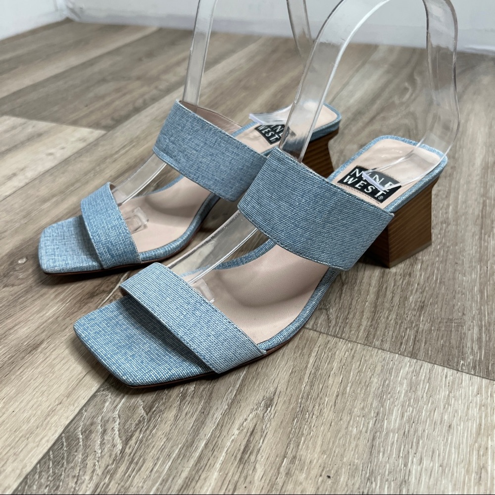 Nine West Churen40 Square Toes Sandals Retro Y2K Denim Blue Size 8